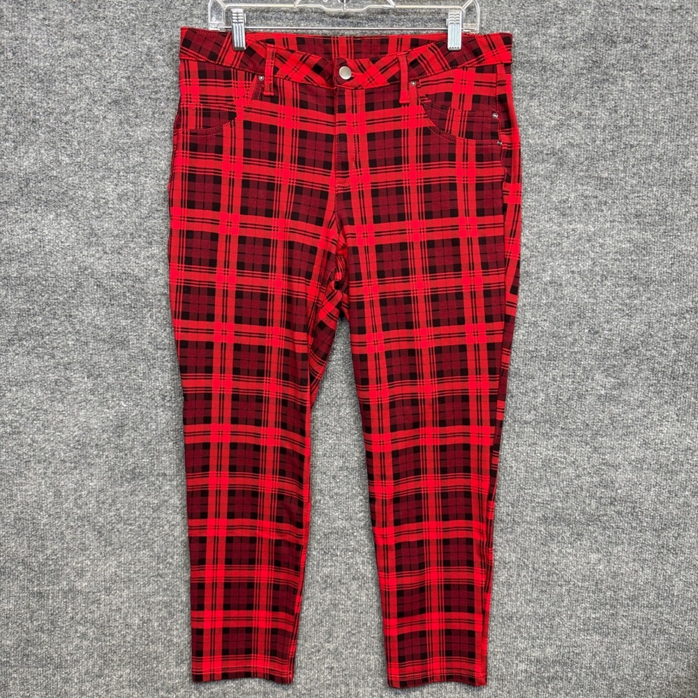 Womens Size 14 Pants Red Black Plaid Academia Preppy Twee Stretch Time and Tru